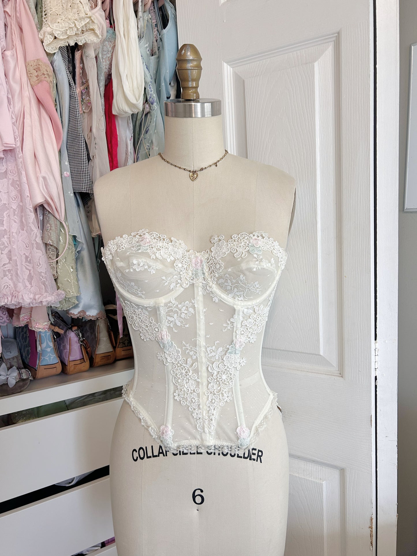 Rare VS 1980's Floral White Corset Top Size 36