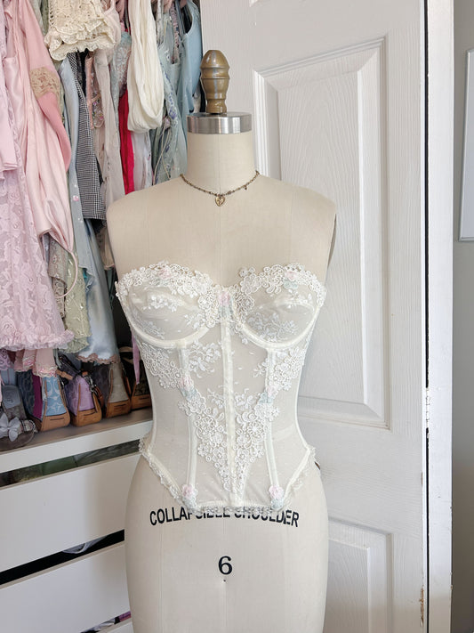 Rare VS 1980's Floral White Corset Top Size 36