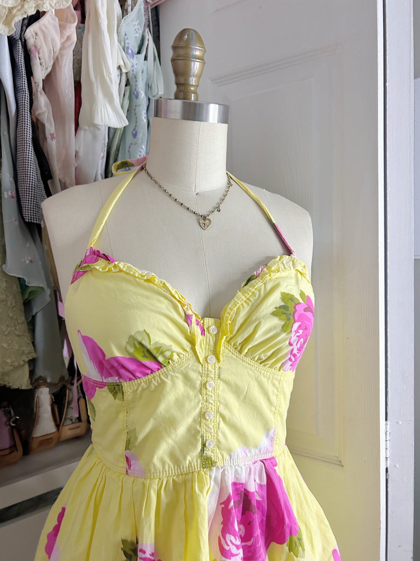 Vintage Abercrombie & Fitch Yellow Floral Halter Dress