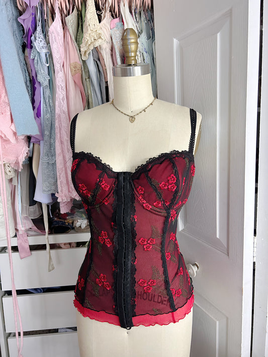 Rampage Red & Black Floral Bustier Top