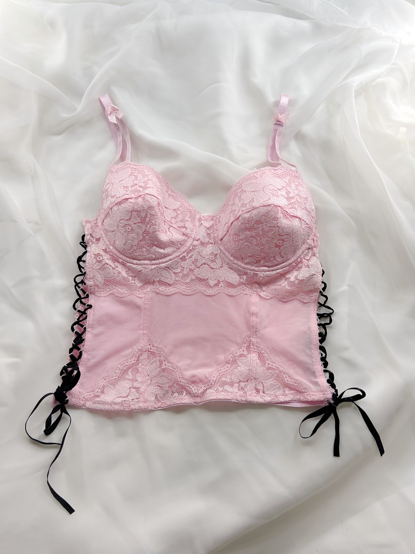 Pink Bustier with Black Ribbon