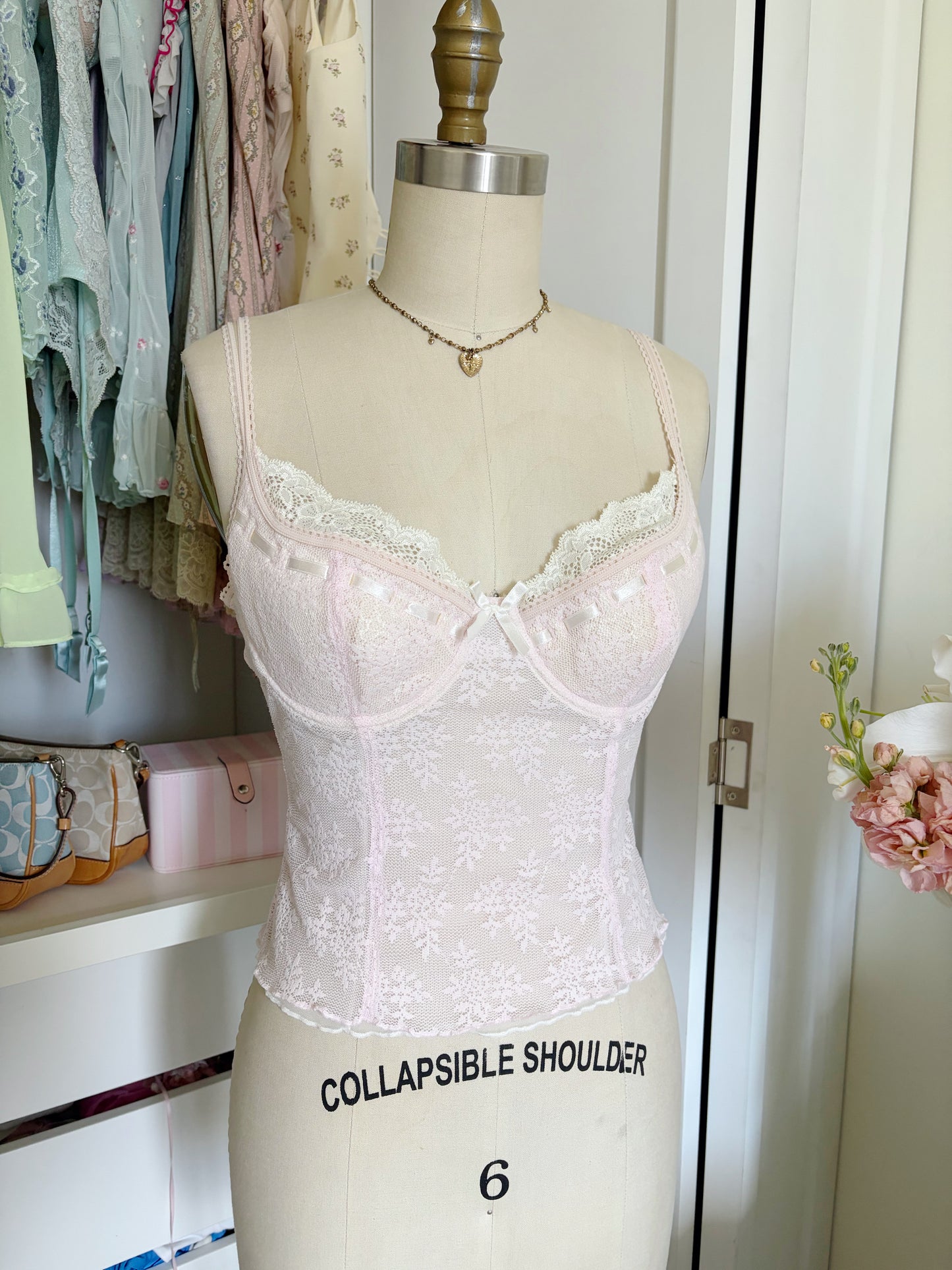 Vintage Rampage Pink & White Lace Bustier