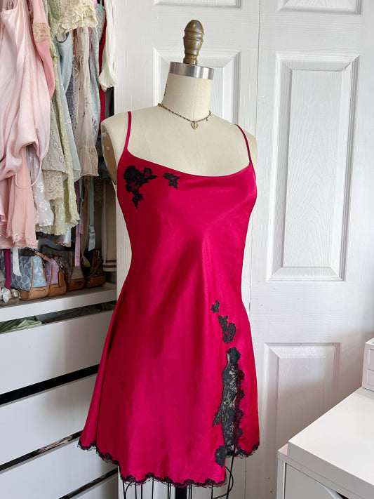 Victoria’s Secret Red Black Satin Slip