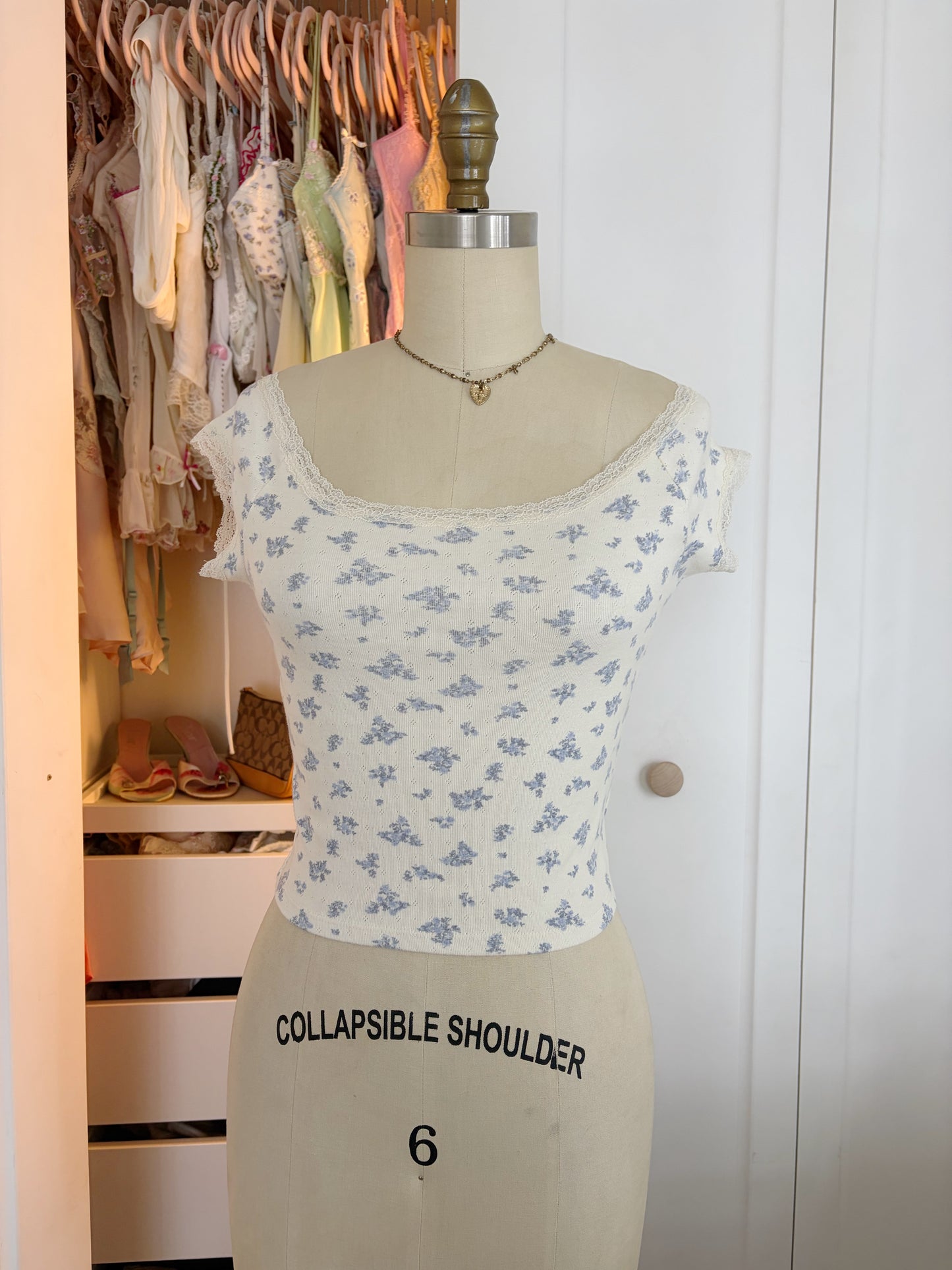 Dainty pointelle cami with floral print