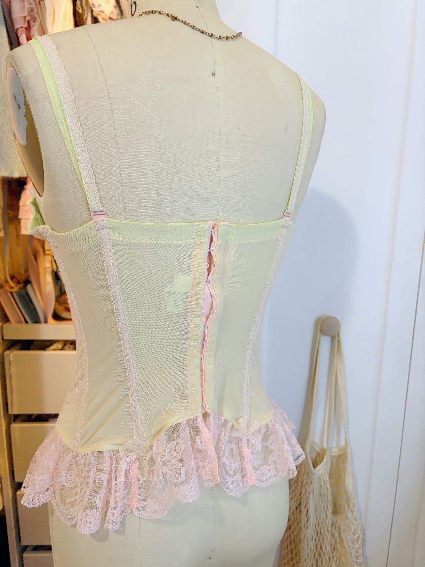Designer Chantal Thomass Green & Pink Corset