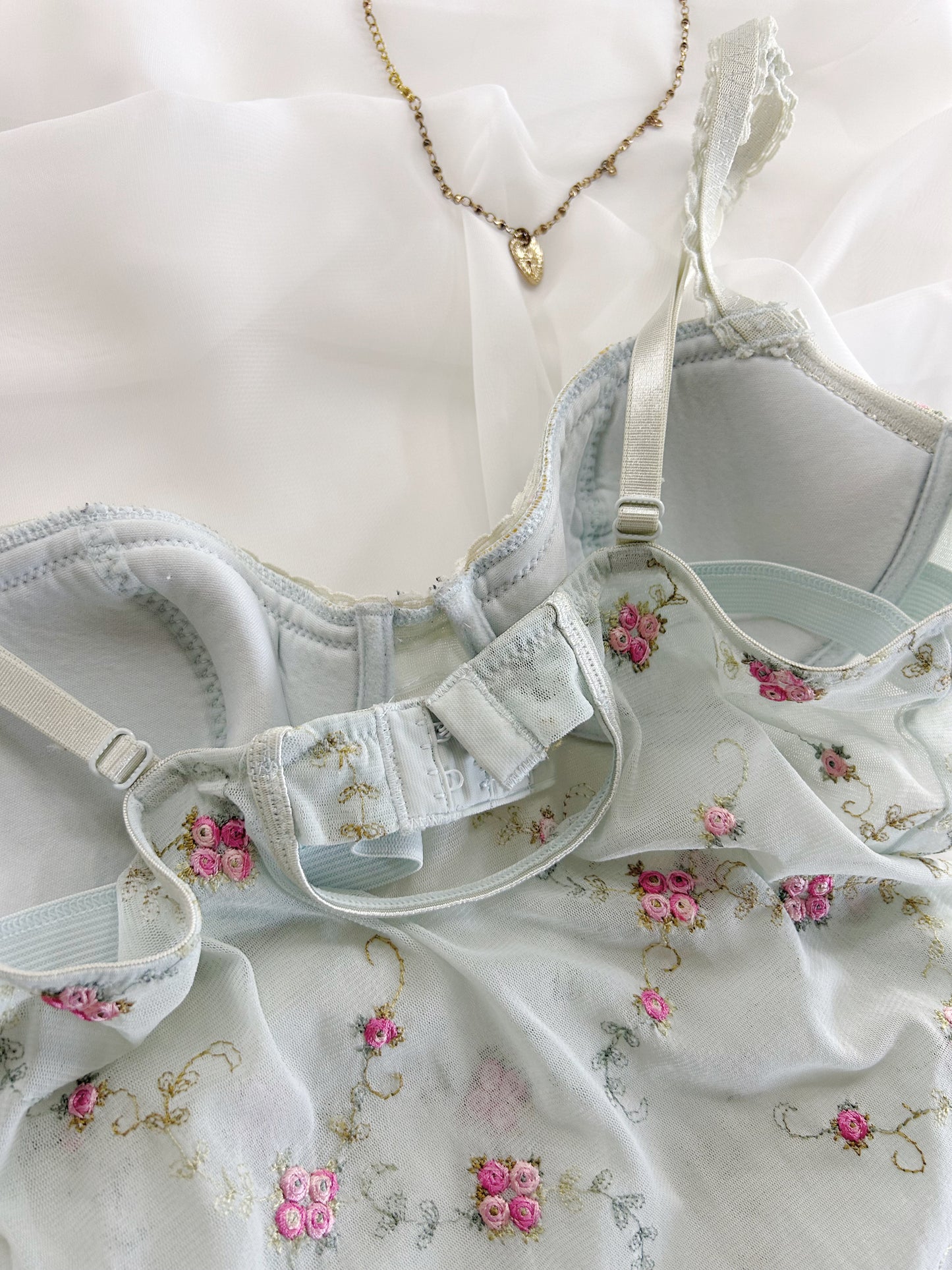 Rare Floral Embroidered Blue Babydoll Top