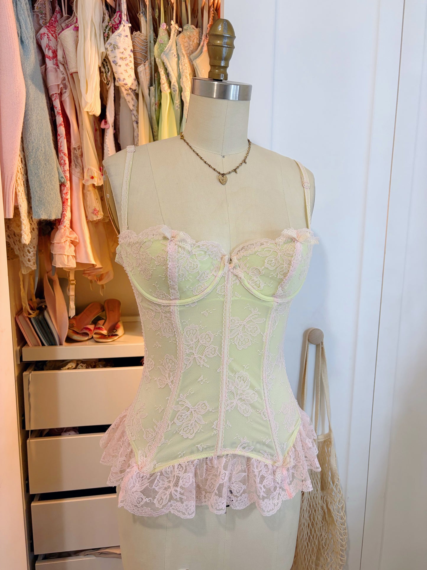 Designer Chantal Thomass Green & Pink Corset
