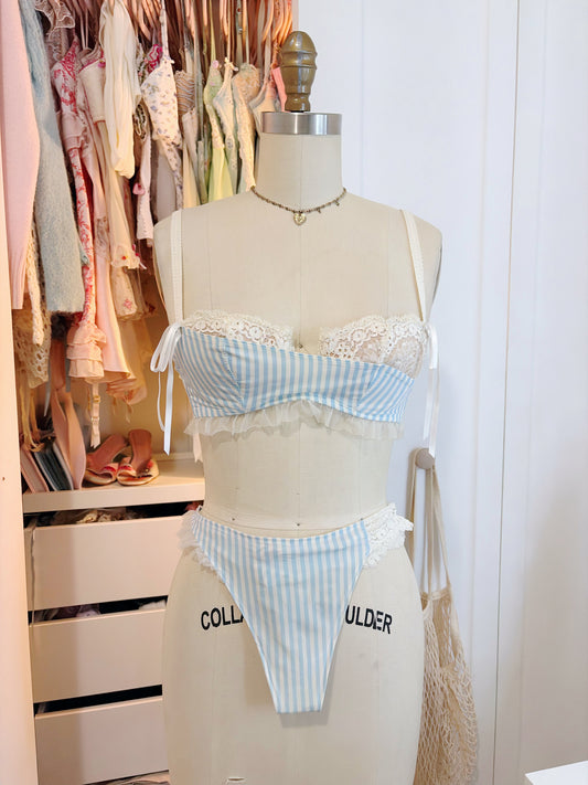 Designer Chantal Thomass Pin stripe blue Bra Set