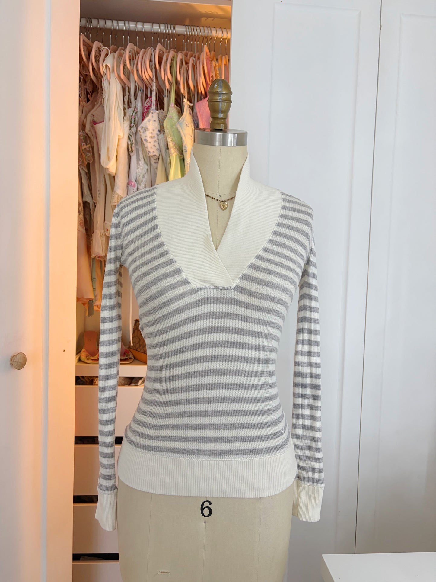 American Eagle Outfitters Stripped Waffle Knit Top