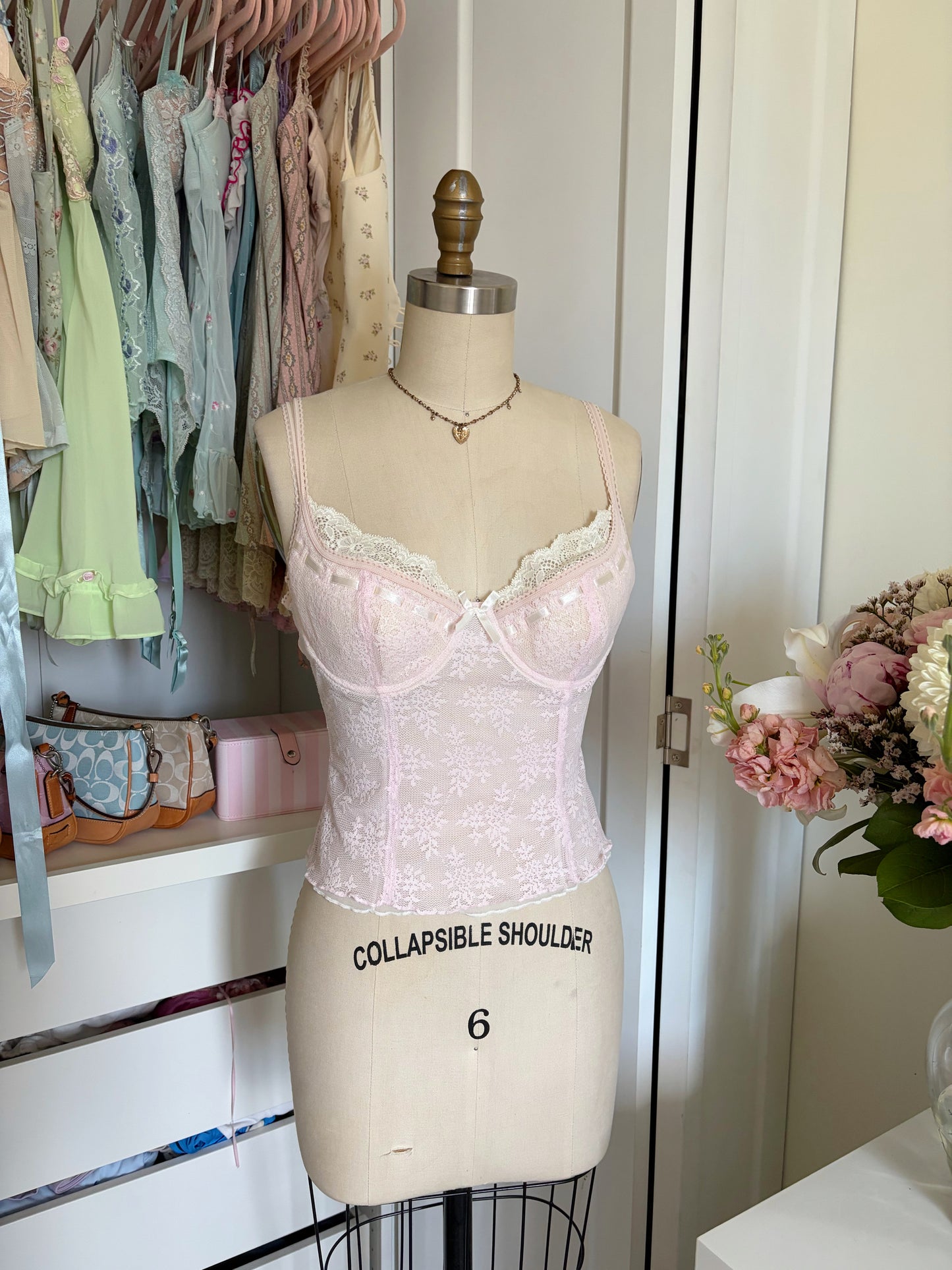 Vintage Rampage Pink & White Lace Bustier