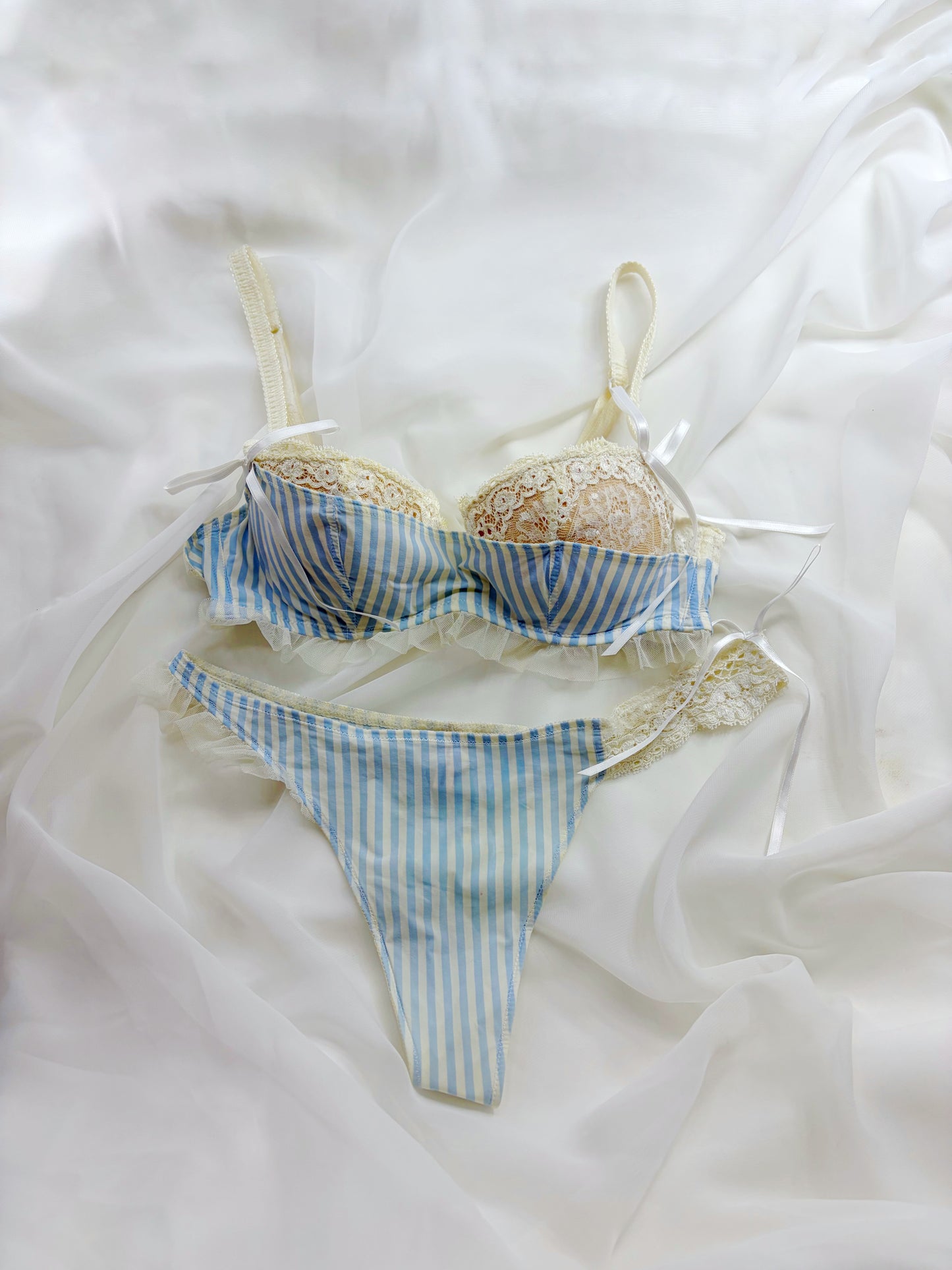 Designer Chantal Thomass Pin stripe blue Bra Set