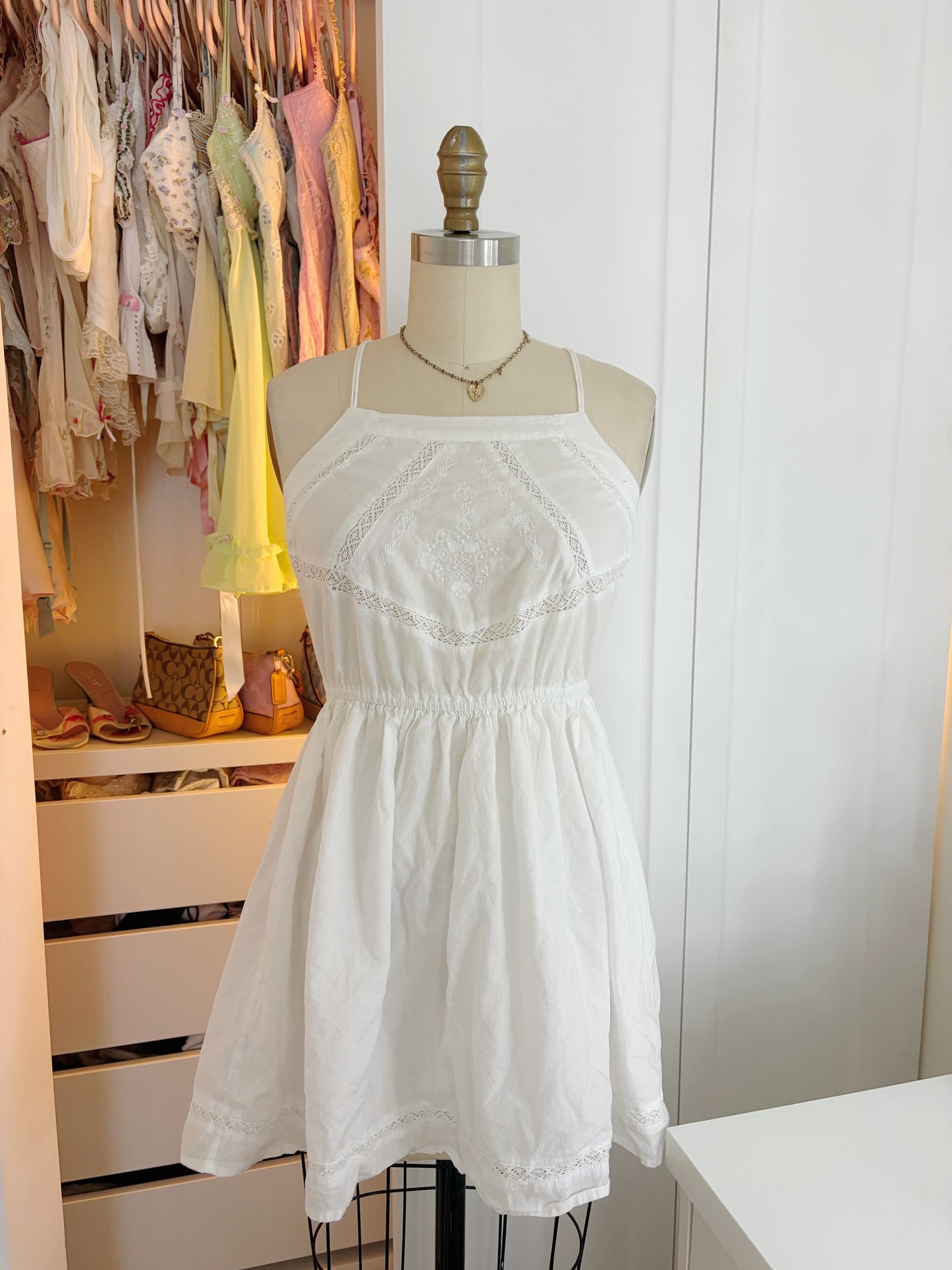 White babydoll mini eyelet dress