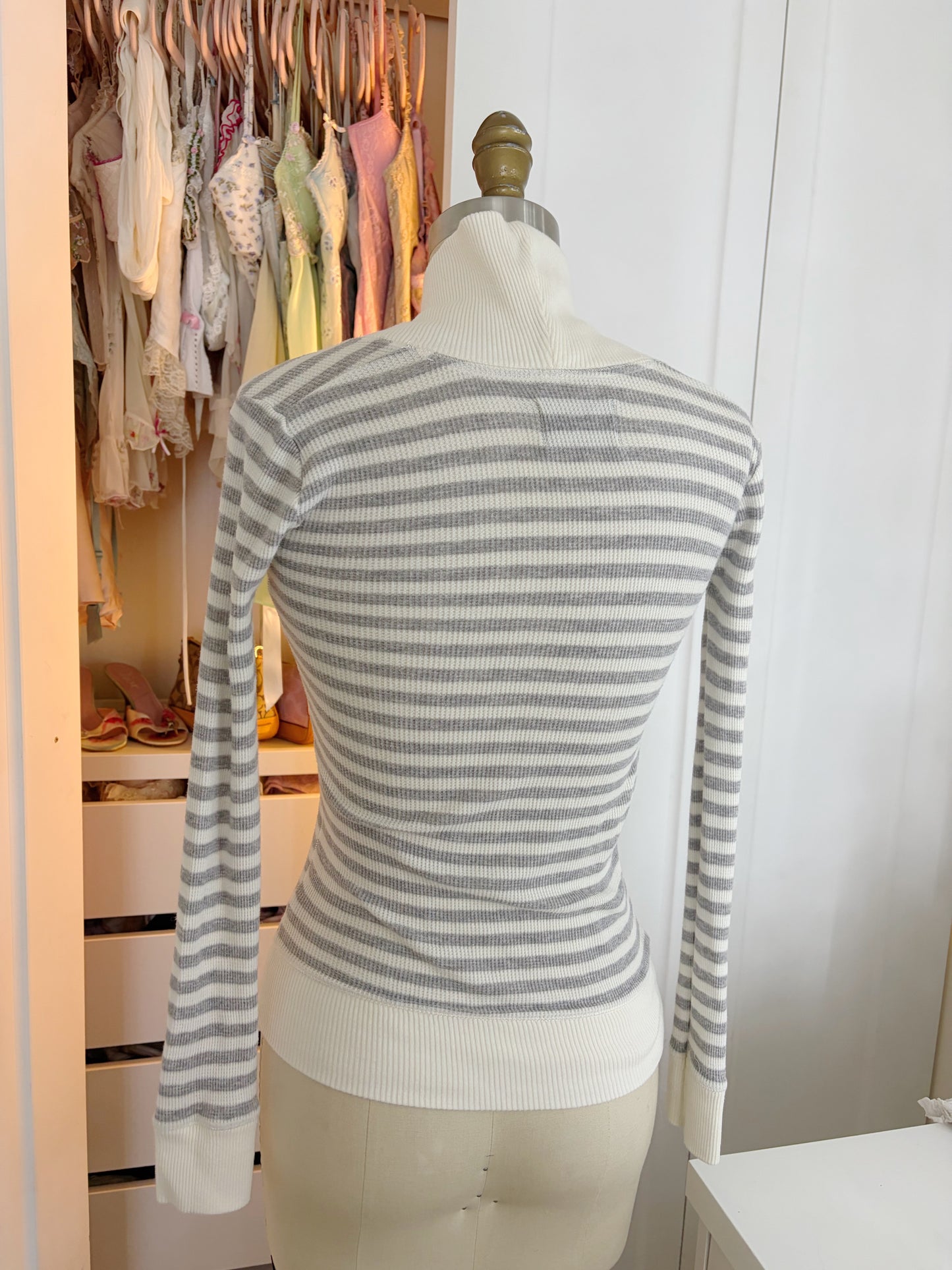 American Eagle Outfitters Stripped Waffle Knit Top