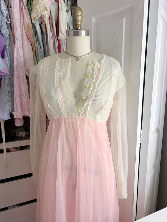 Vintage Pink & Ivory Gown Long