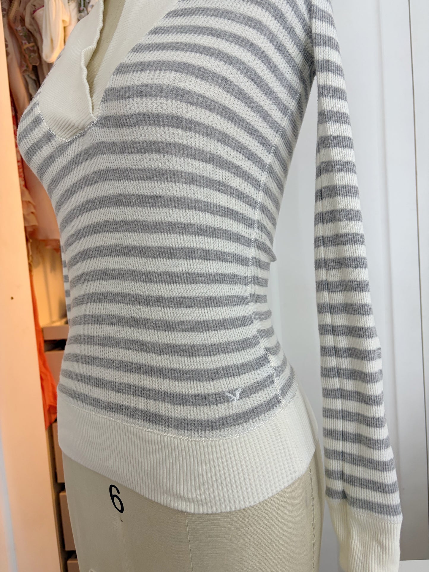 American Eagle Outfitters Stripped Waffle Knit Top