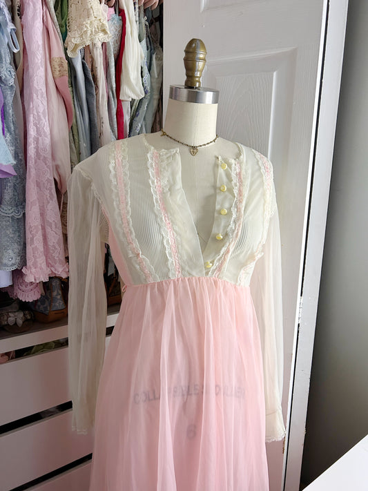 Vintage Pink & Ivory Gown Long