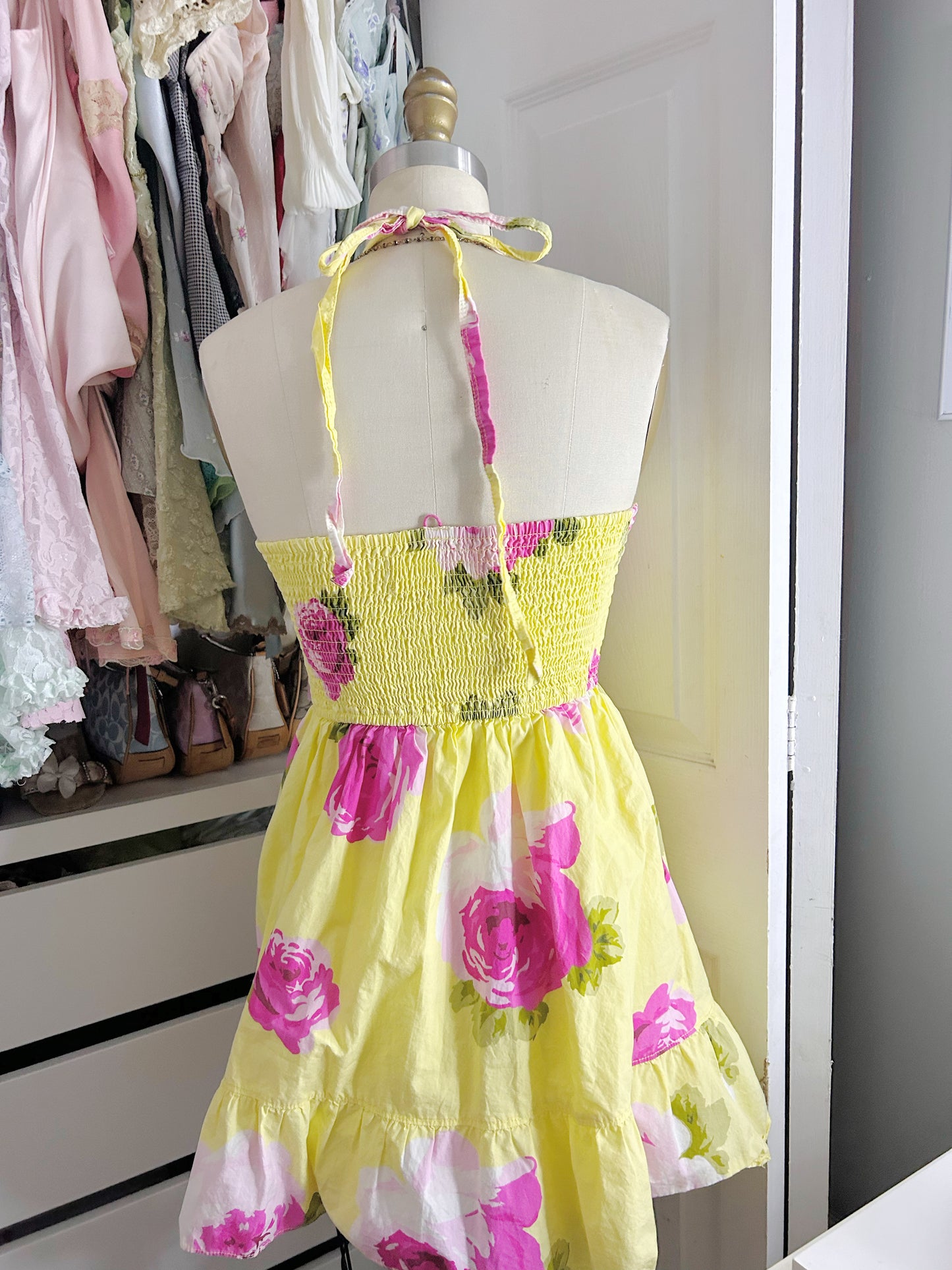 Vintage Abercrombie & Fitch Yellow Floral Halter Dress