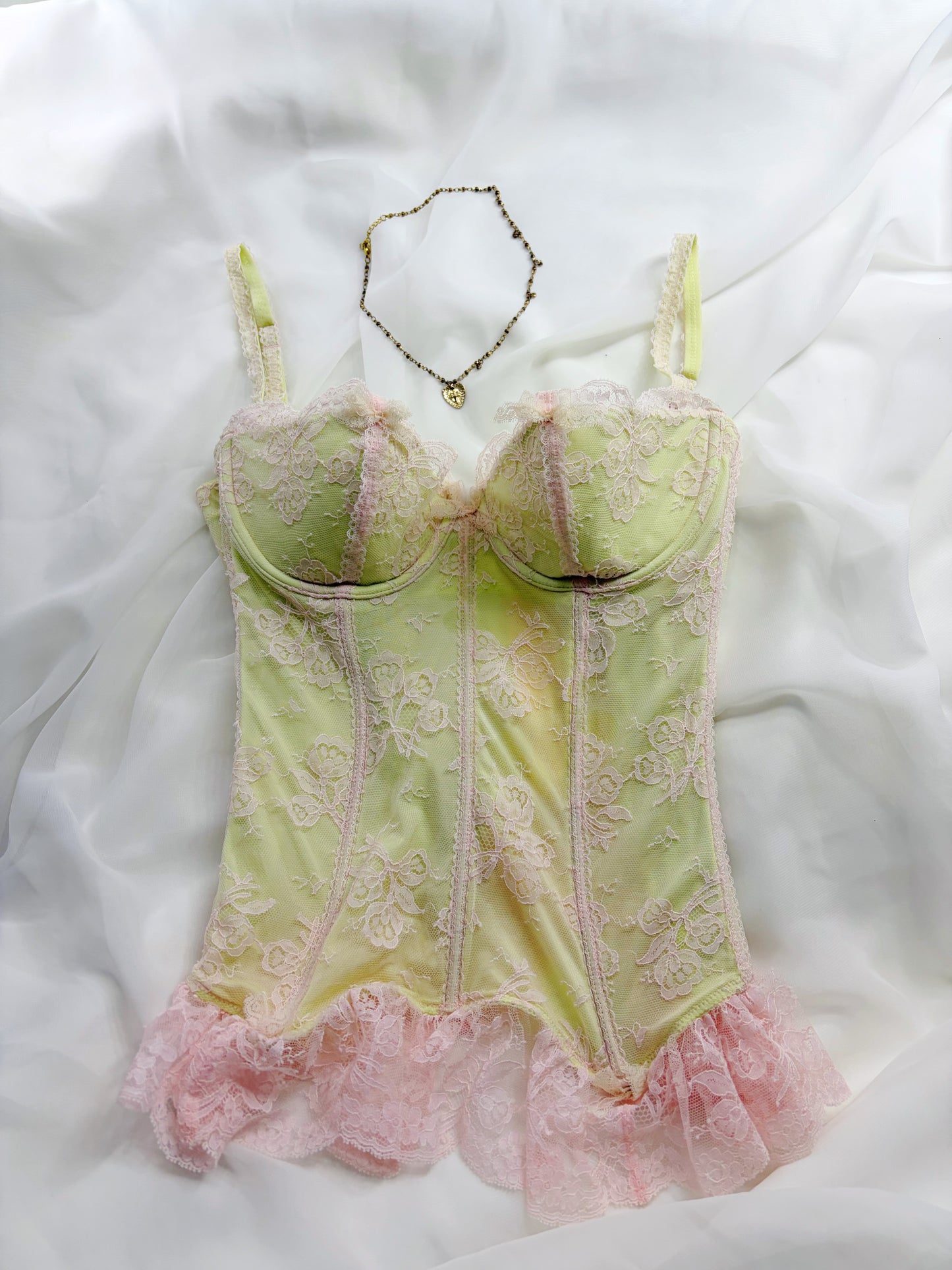 Designer Chantal Thomass Green & Pink Corset
